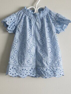 Bailey 44 Blue Eyelet Embroidered Scalloped Hem Puff Sleeve Top Blouse - Size XS